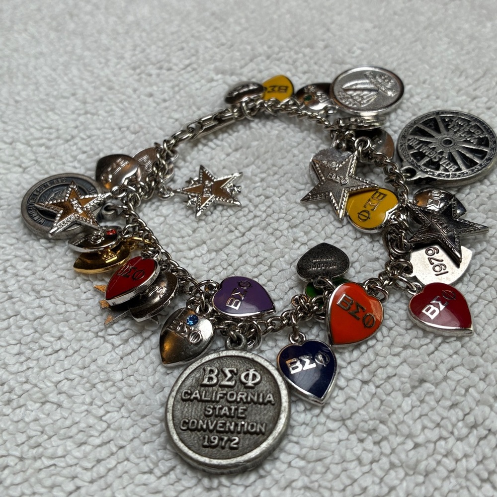 Sterling Silver Vintage Bracelet Beta Sigma Phi Charm Bracelet from 60’s to 80’s